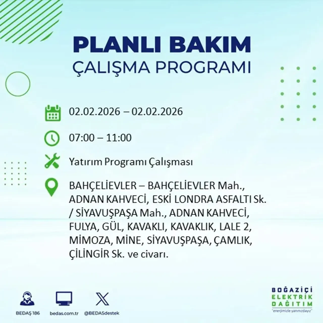 BEDAŞ açıkladı! 2 Şubat’ta İstanbul’un 21 ilçesinde planlı elektrik kesintisi uygulanacak
