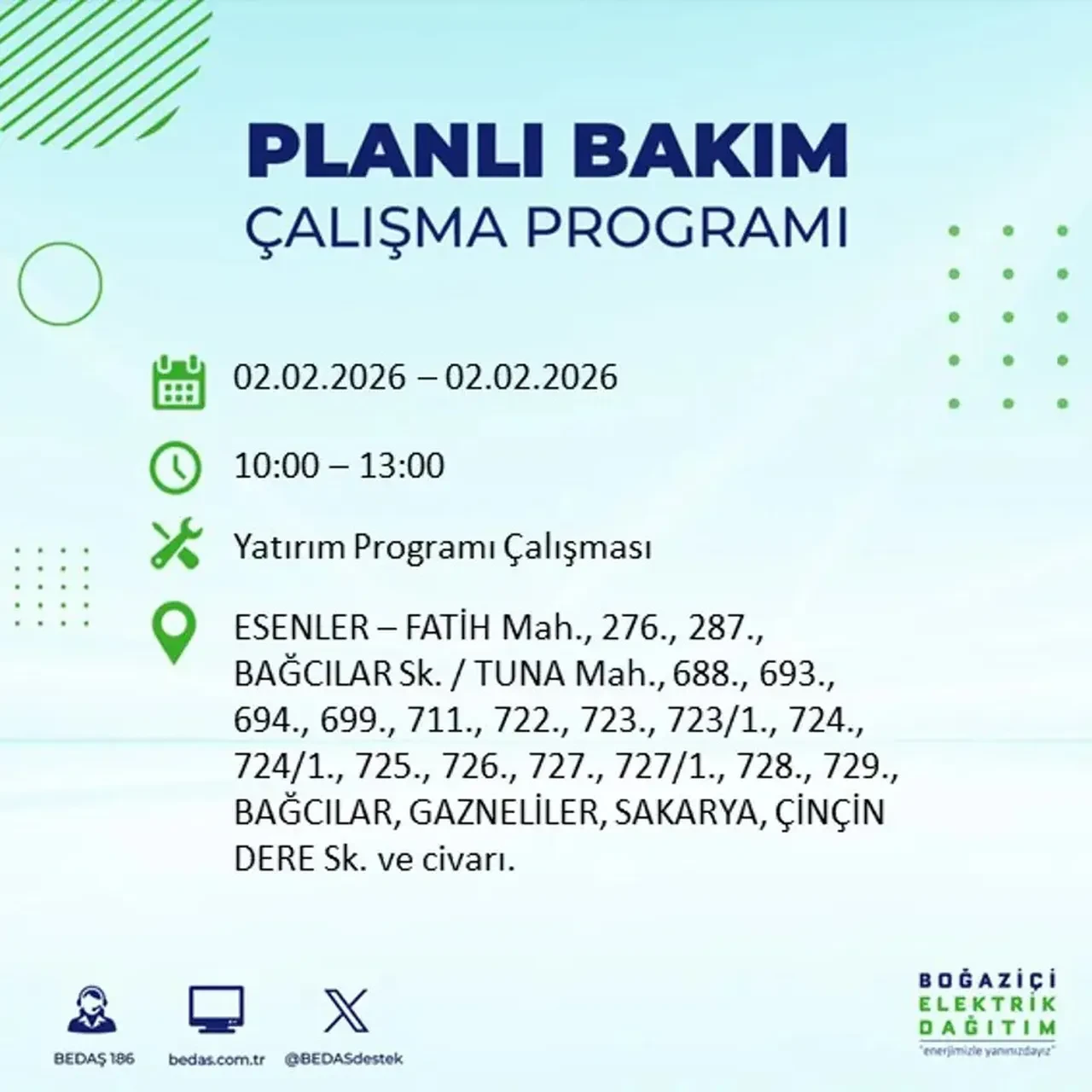 BEDAŞ açıkladı! 2 Şubat’ta İstanbul’un 21 ilçesinde planlı elektrik kesintisi uygulanacak