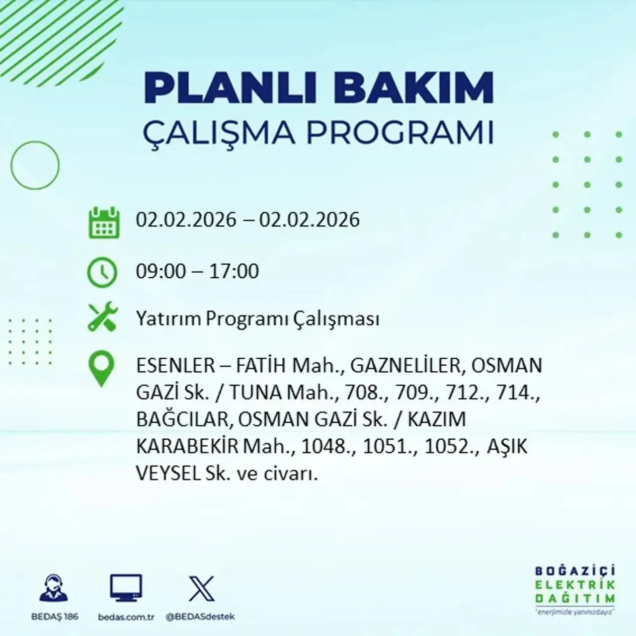 BEDAŞ açıkladı! 2 Şubat’ta İstanbul’un 21 ilçesinde planlı elektrik kesintisi uygulanacak