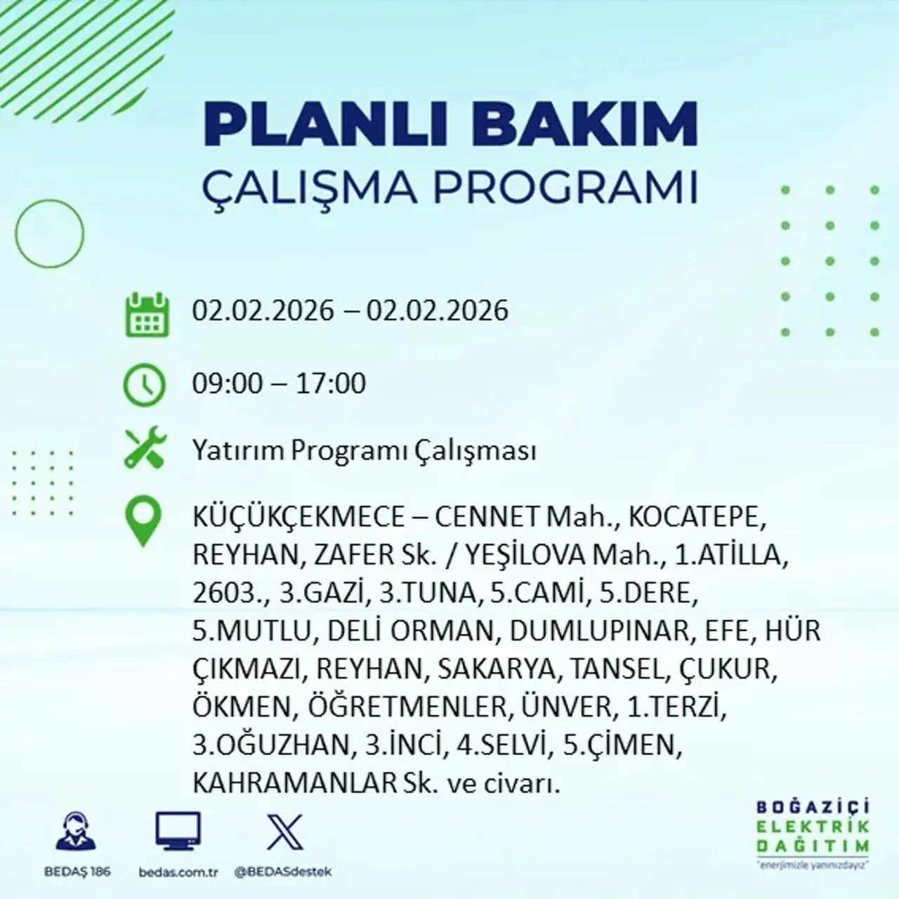 BEDAŞ açıkladı! 2 Şubat’ta İstanbul’un 21 ilçesinde planlı elektrik kesintisi uygulanacak