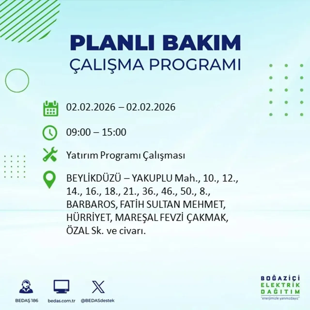 BEDAŞ açıkladı! 2 Şubat’ta İstanbul’un 21 ilçesinde planlı elektrik kesintisi uygulanacak