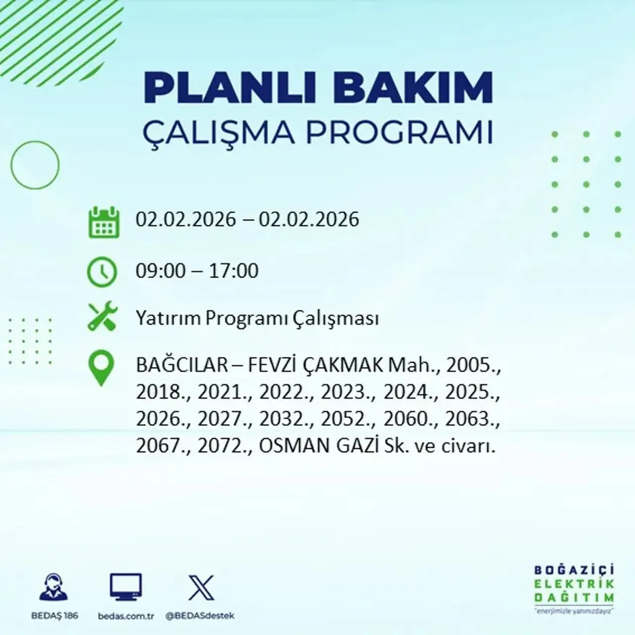 BEDAŞ açıkladı! 2 Şubat’ta İstanbul’un 21 ilçesinde planlı elektrik kesintisi uygulanacak