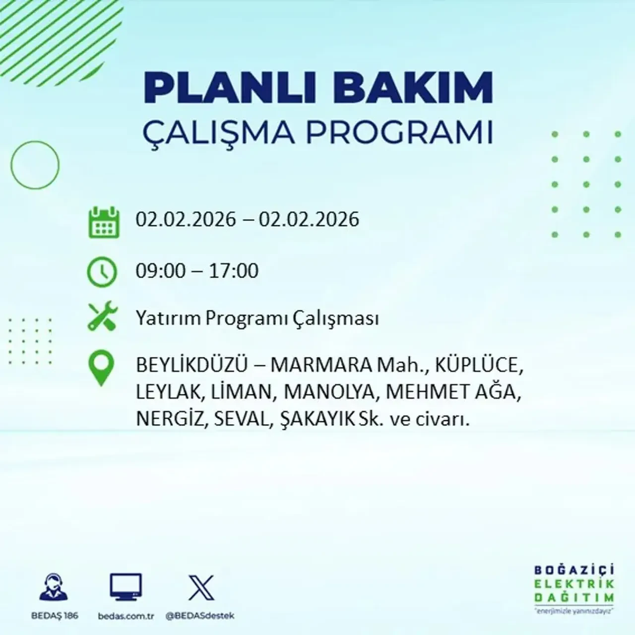 BEDAŞ açıkladı! 2 Şubat’ta İstanbul’un 21 ilçesinde planlı elektrik kesintisi uygulanacak