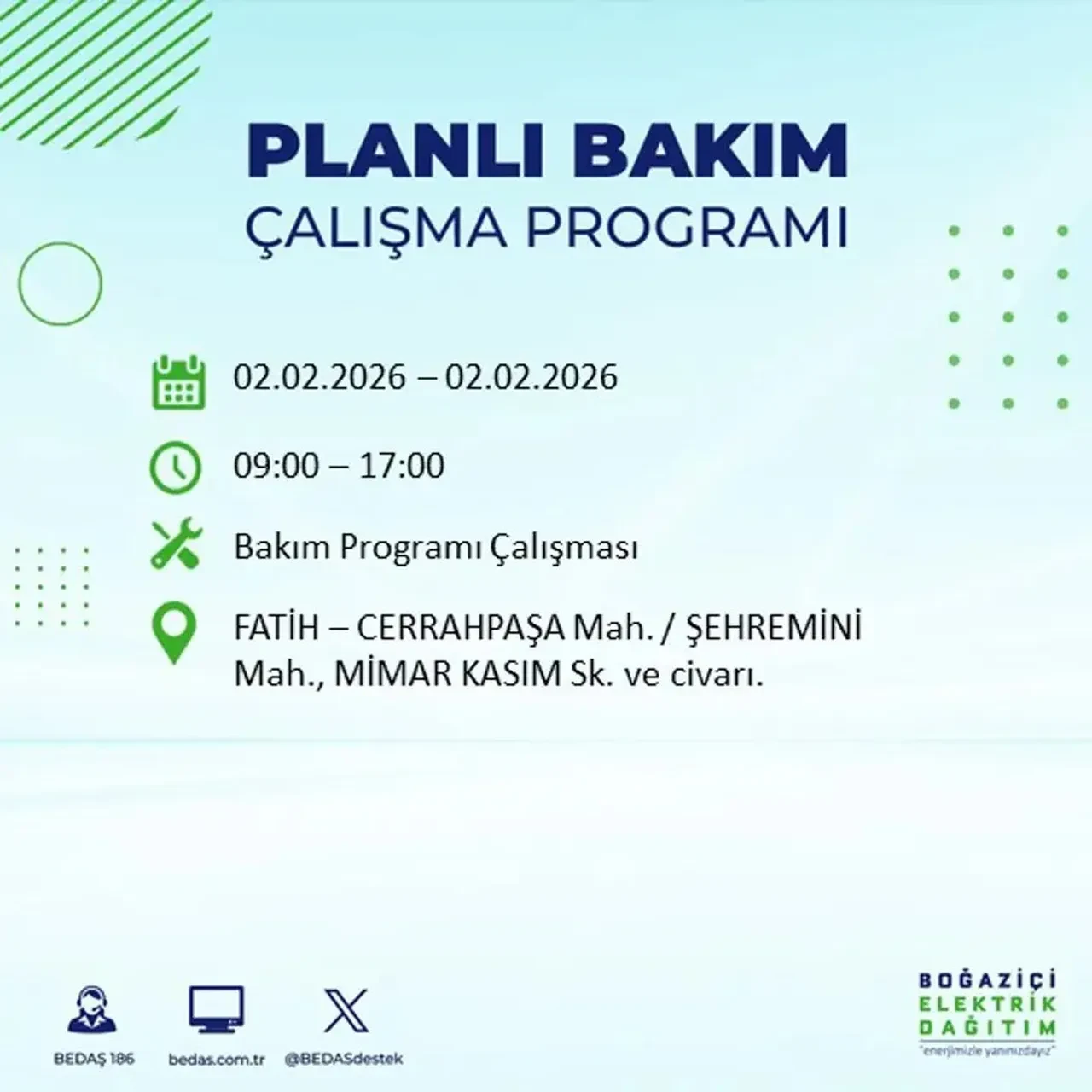 BEDAŞ açıkladı! 2 Şubat’ta İstanbul’un 21 ilçesinde planlı elektrik kesintisi uygulanacak