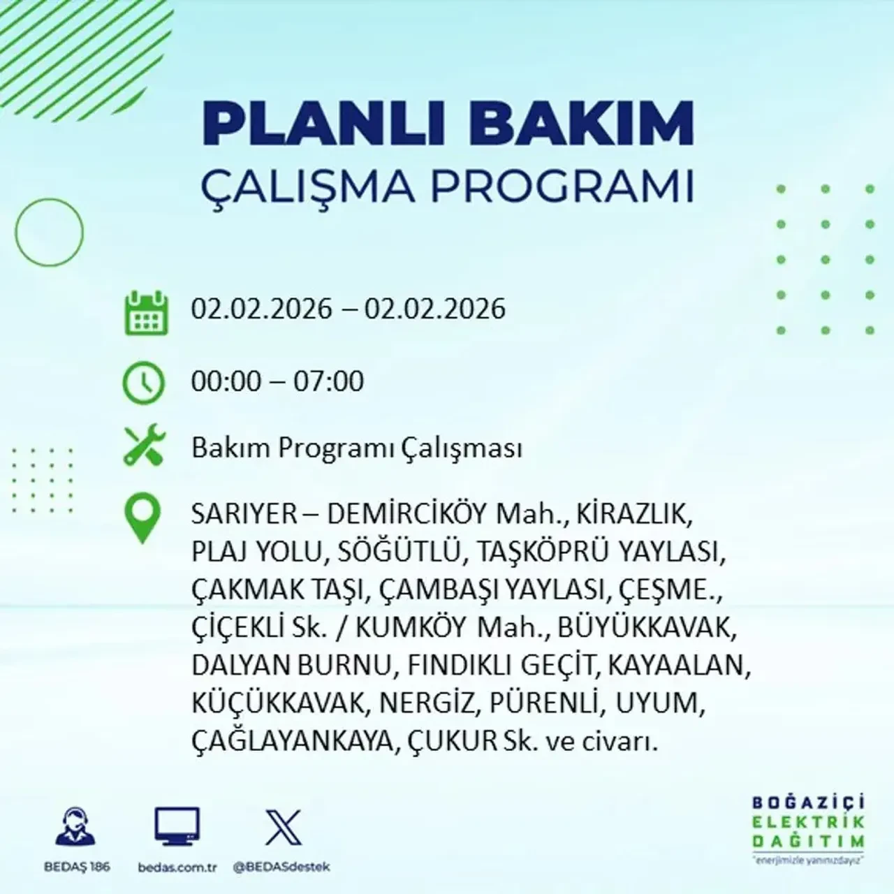 BEDAŞ açıkladı! 2 Şubat’ta İstanbul’un 21 ilçesinde planlı elektrik kesintisi uygulanacak