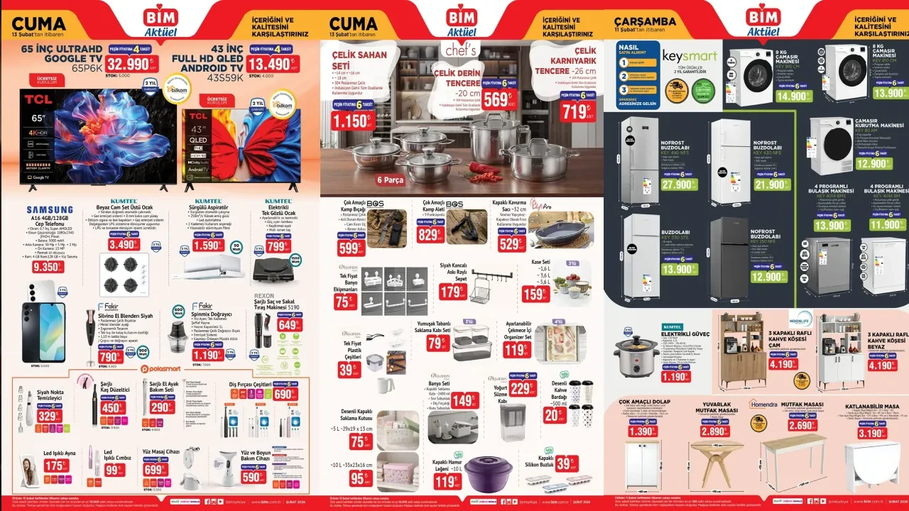 BİM 6-13 Şubat aktüel ürünler kataloğu 2026! Çelik tencere seti, set üstü ocak, akıllı cep telefonu ve televizyon geliyor