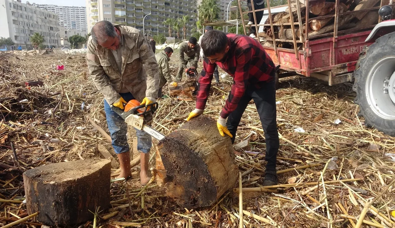 Milyonluk yazlıkların önünde ekmek kavgası! Selin getirdiği odunları toplamak için hayatlarını tehlikeye attılar