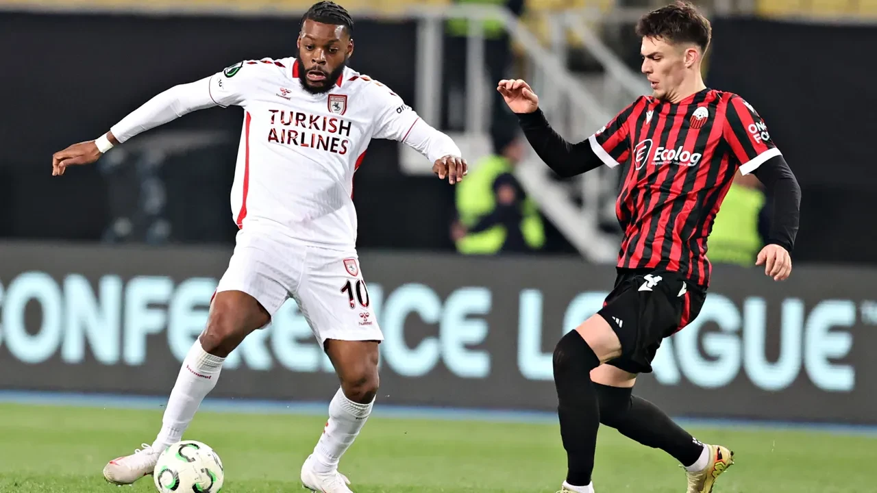 Samsunspor UEFA Konferans Ligi son 16 play-off ilk maçında Shkendija'yı tek golle devirdi
