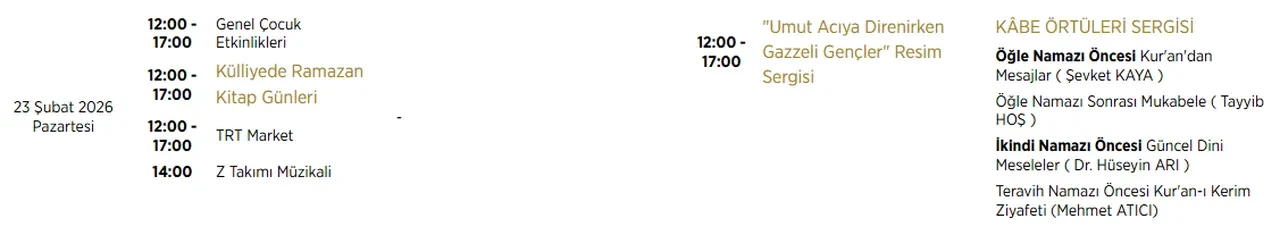 Külliye'de Ramazan etkinlikleri 2026 takvimi! 22-23-24 Şubat Ankara Ramazan etkinlikleri programı