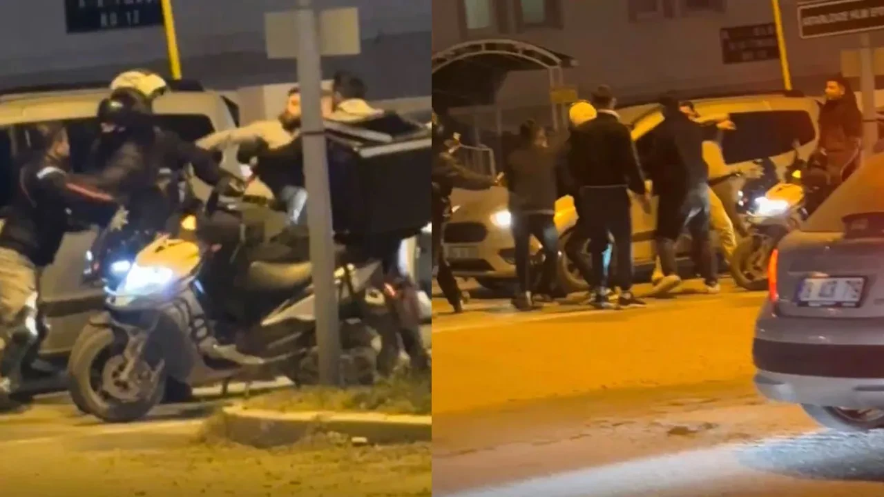 Trafikte tekmeli yumruklu kavga kamerada