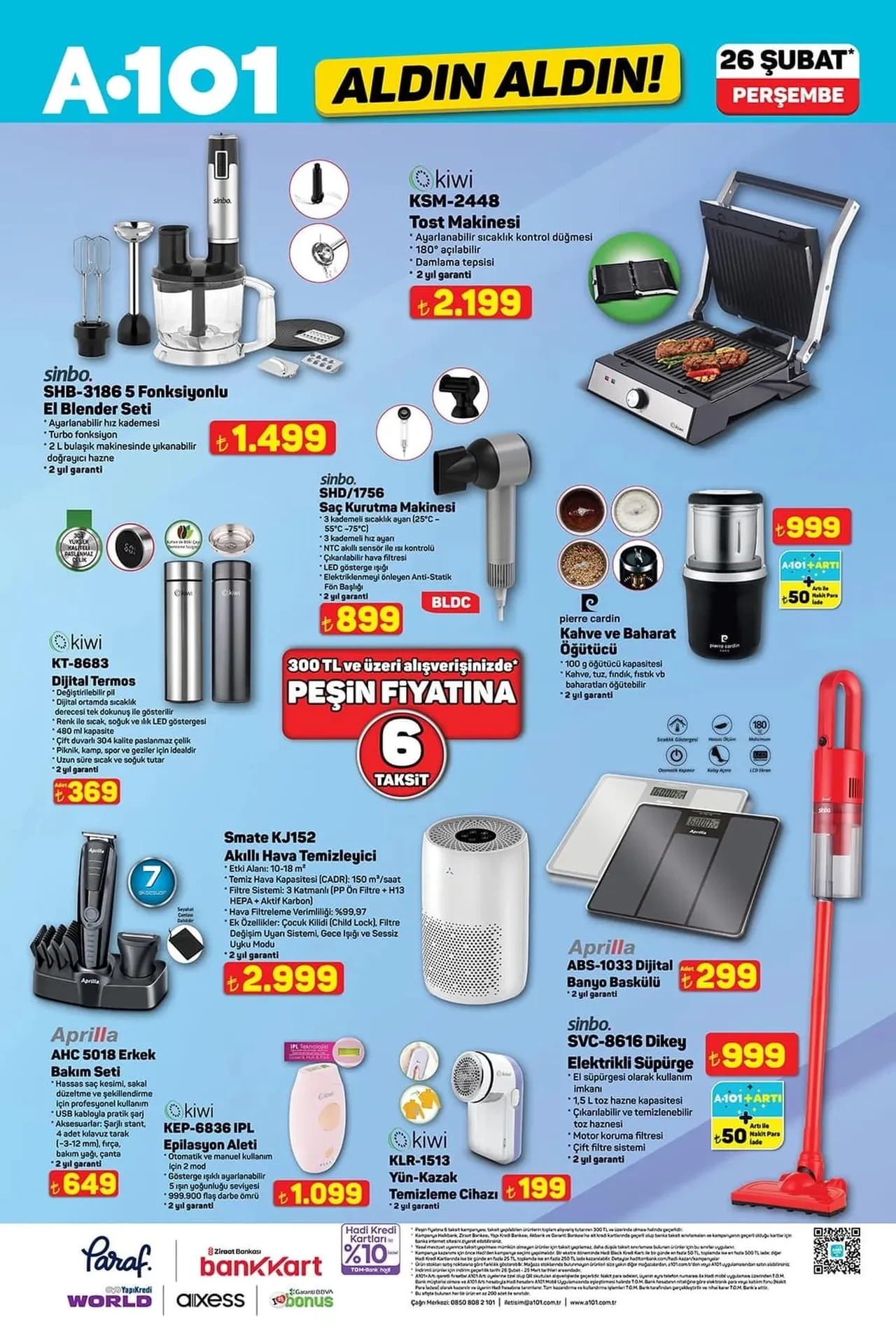 A101 26 Şubat - 5 Mart aktüel kataloğu 2026! Halı çeşitleri, fırın, su sebili, dikey süpürge ve overlok makinesi geliyor