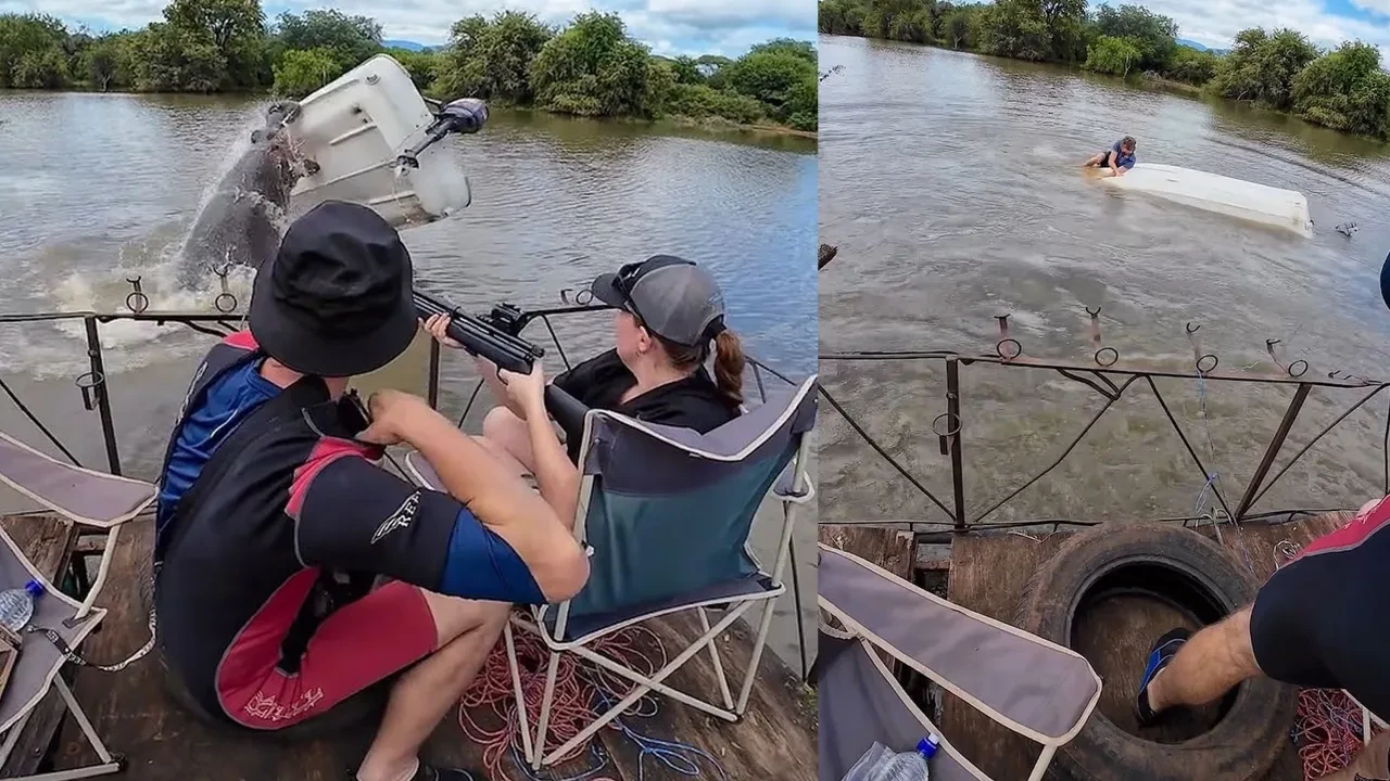 Su aygırı sürprizi! Bir anda çıktı ve tekneyi alabora etti