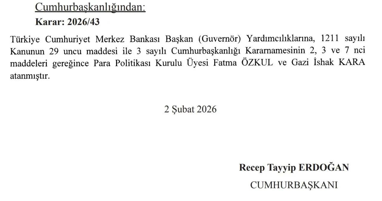 Cumhurbaşkanı Erdoğan'dan Merkez Bankası'na 2 atama