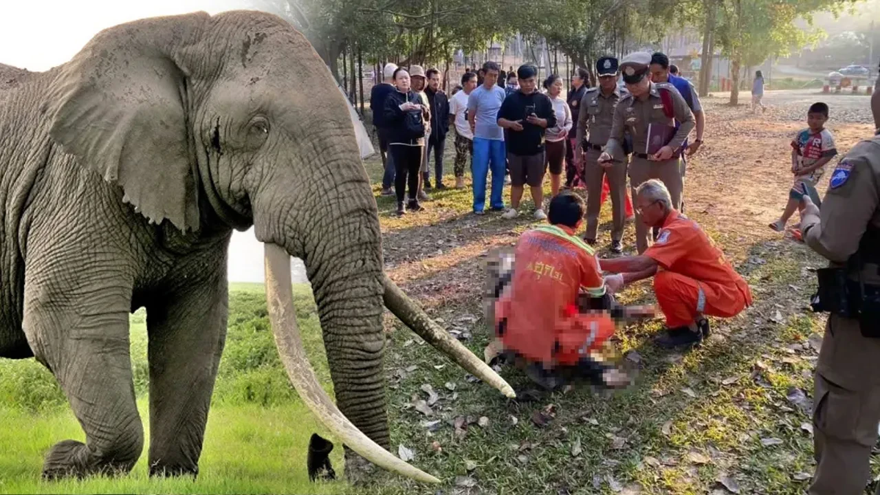 Herkesin gözü önünde kampçıyı hortumuyla yakaladı ve ezdi! Korkunç fil saldırısı