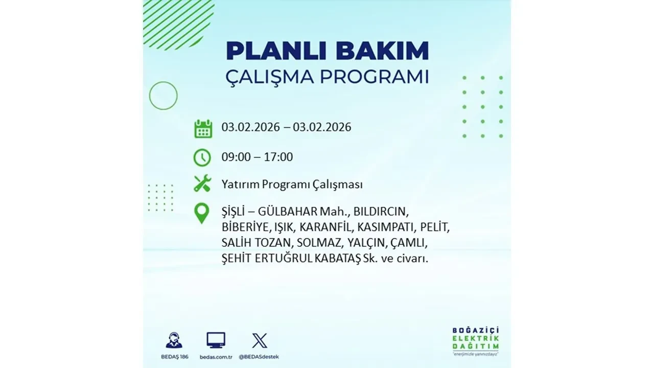İstanbul’da büyük çaplı elektrik kesintisi! 3 Şubat’ta 25 ilçede elektrikler kesilecek, saatlerce gelmeyecek