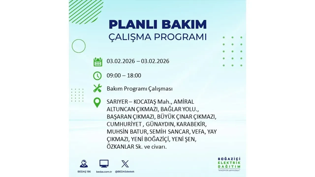 İstanbul’da büyük çaplı elektrik kesintisi! 3 Şubat’ta 25 ilçede elektrikler kesilecek, saatlerce gelmeyecek