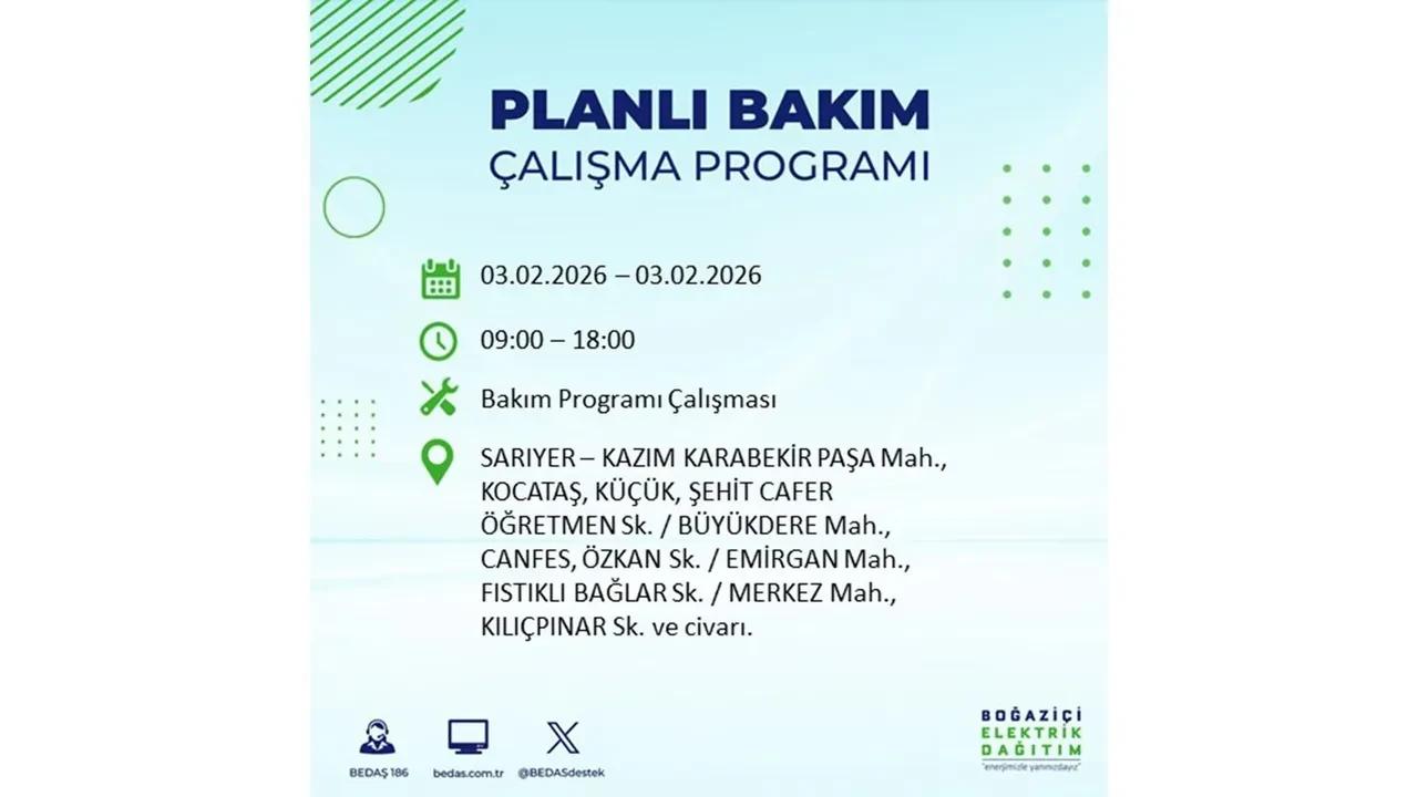 İstanbul’da büyük çaplı elektrik kesintisi! 3 Şubat’ta 25 ilçede elektrikler kesilecek, saatlerce gelmeyecek