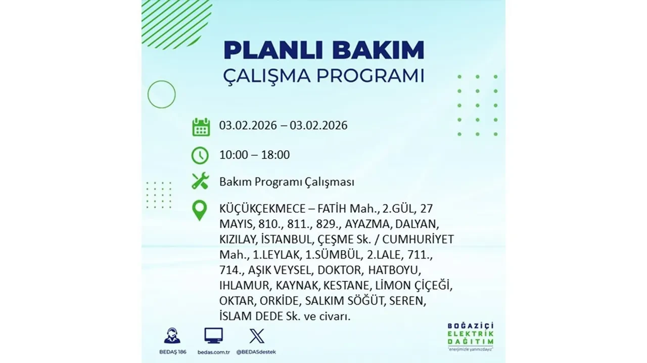 İstanbul’da büyük çaplı elektrik kesintisi! 3 Şubat’ta 25 ilçede elektrikler kesilecek, saatlerce gelmeyecek