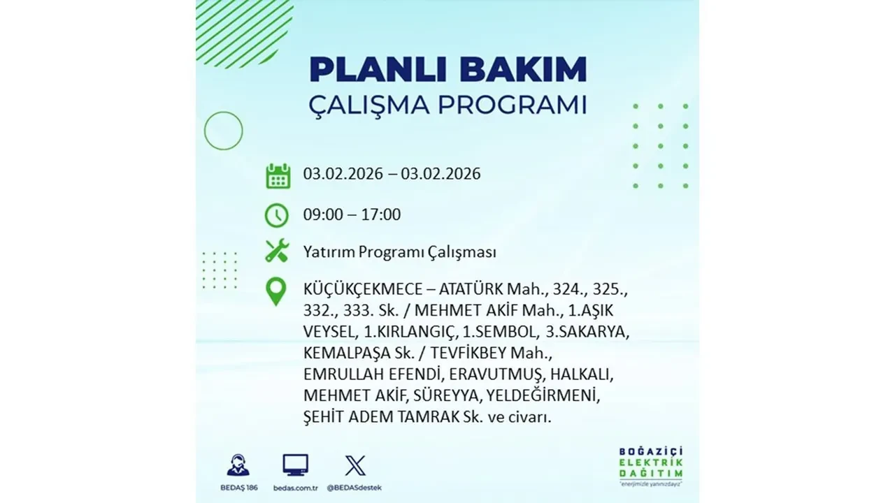 İstanbul’da büyük çaplı elektrik kesintisi! 3 Şubat’ta 25 ilçede elektrikler kesilecek, saatlerce gelmeyecek