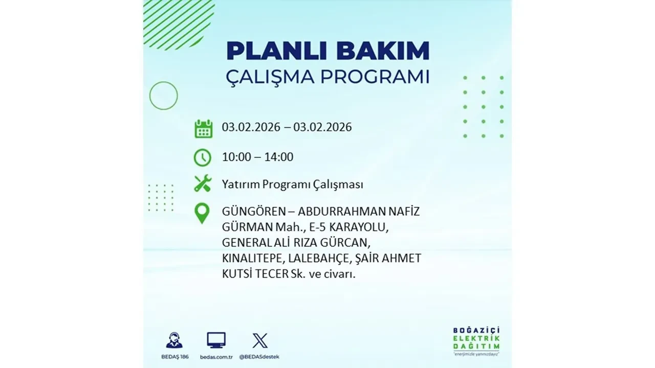 İstanbul’da büyük çaplı elektrik kesintisi! 3 Şubat’ta 25 ilçede elektrikler kesilecek, saatlerce gelmeyecek