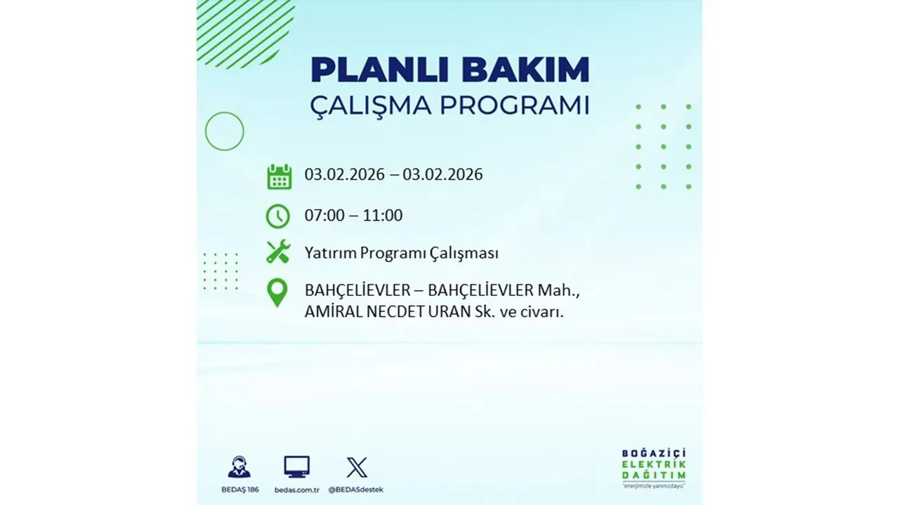 İstanbul’da büyük çaplı elektrik kesintisi! 3 Şubat’ta 25 ilçede elektrikler kesilecek, saatlerce gelmeyecek