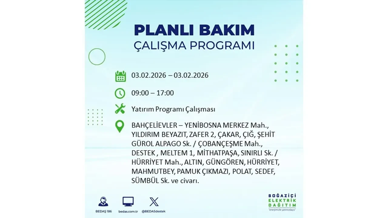 İstanbul’da büyük çaplı elektrik kesintisi! 3 Şubat’ta 25 ilçede elektrikler kesilecek, saatlerce gelmeyecek
