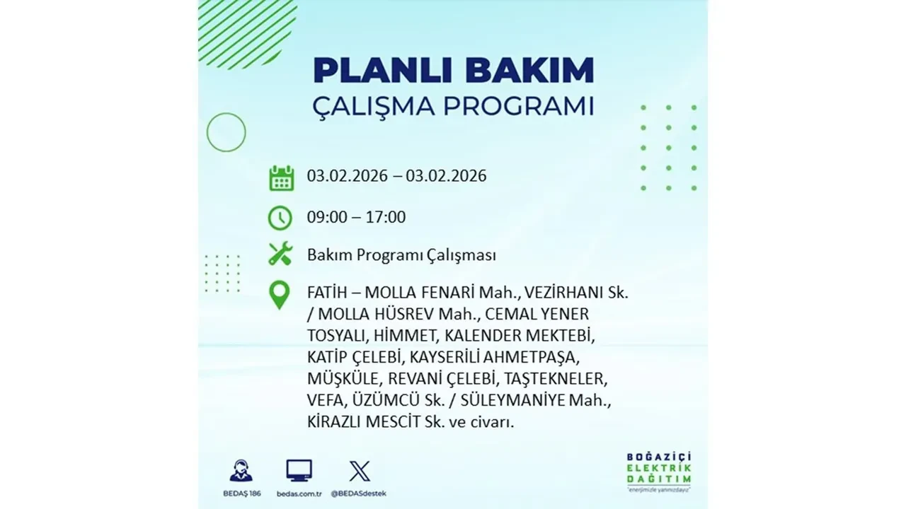 İstanbul’da büyük çaplı elektrik kesintisi! 3 Şubat’ta 25 ilçede elektrikler kesilecek, saatlerce gelmeyecek