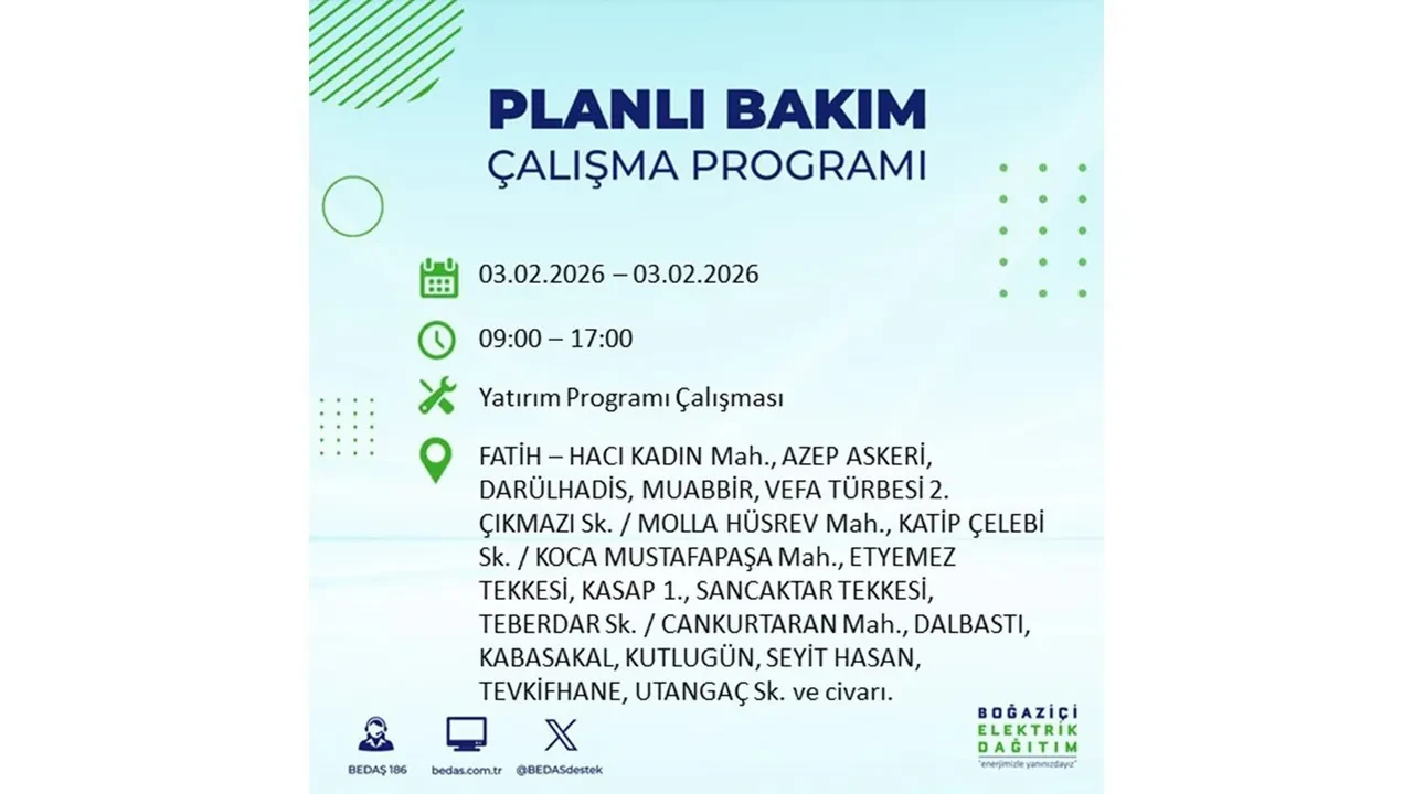 İstanbul’da büyük çaplı elektrik kesintisi! 3 Şubat’ta 25 ilçede elektrikler kesilecek, saatlerce gelmeyecek