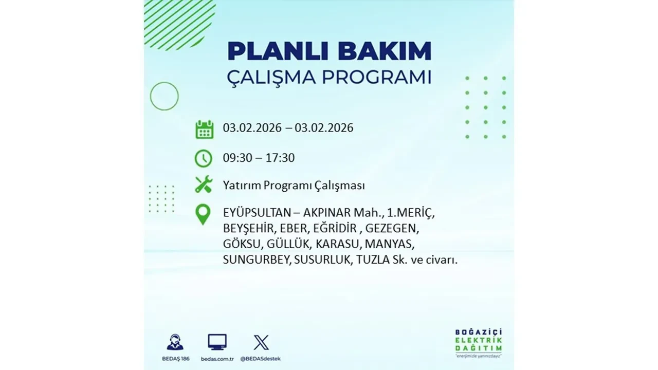 İstanbul’da büyük çaplı elektrik kesintisi! 3 Şubat’ta 25 ilçede elektrikler kesilecek, saatlerce gelmeyecek