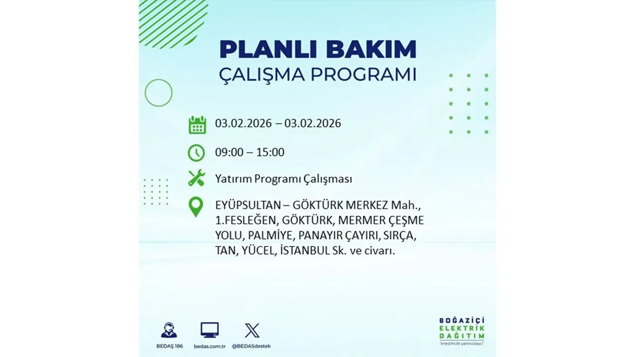 İstanbul’da büyük çaplı elektrik kesintisi! 3 Şubat’ta 25 ilçede elektrikler kesilecek, saatlerce gelmeyecek