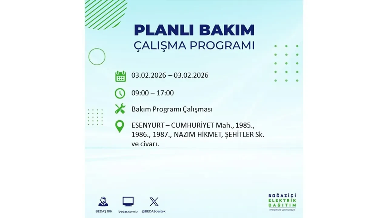İstanbul’da büyük çaplı elektrik kesintisi! 3 Şubat’ta 25 ilçede elektrikler kesilecek, saatlerce gelmeyecek