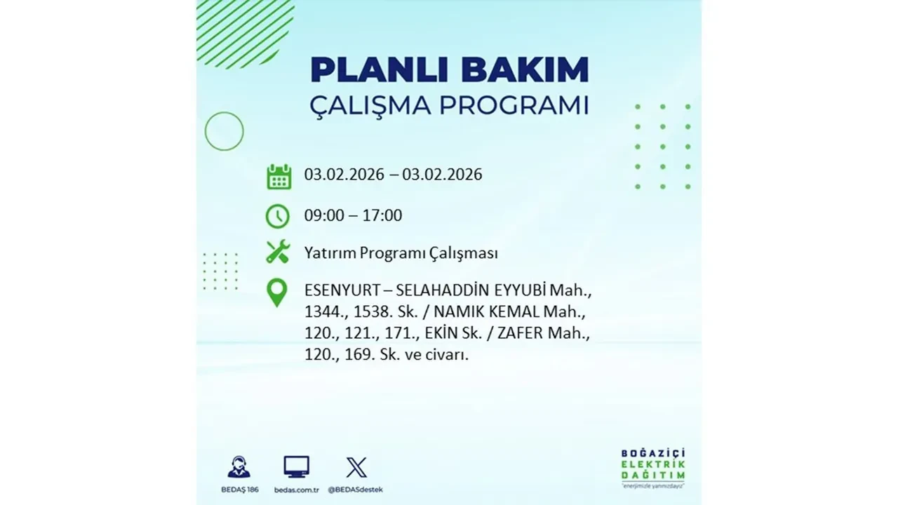İstanbul’da büyük çaplı elektrik kesintisi! 3 Şubat’ta 25 ilçede elektrikler kesilecek, saatlerce gelmeyecek