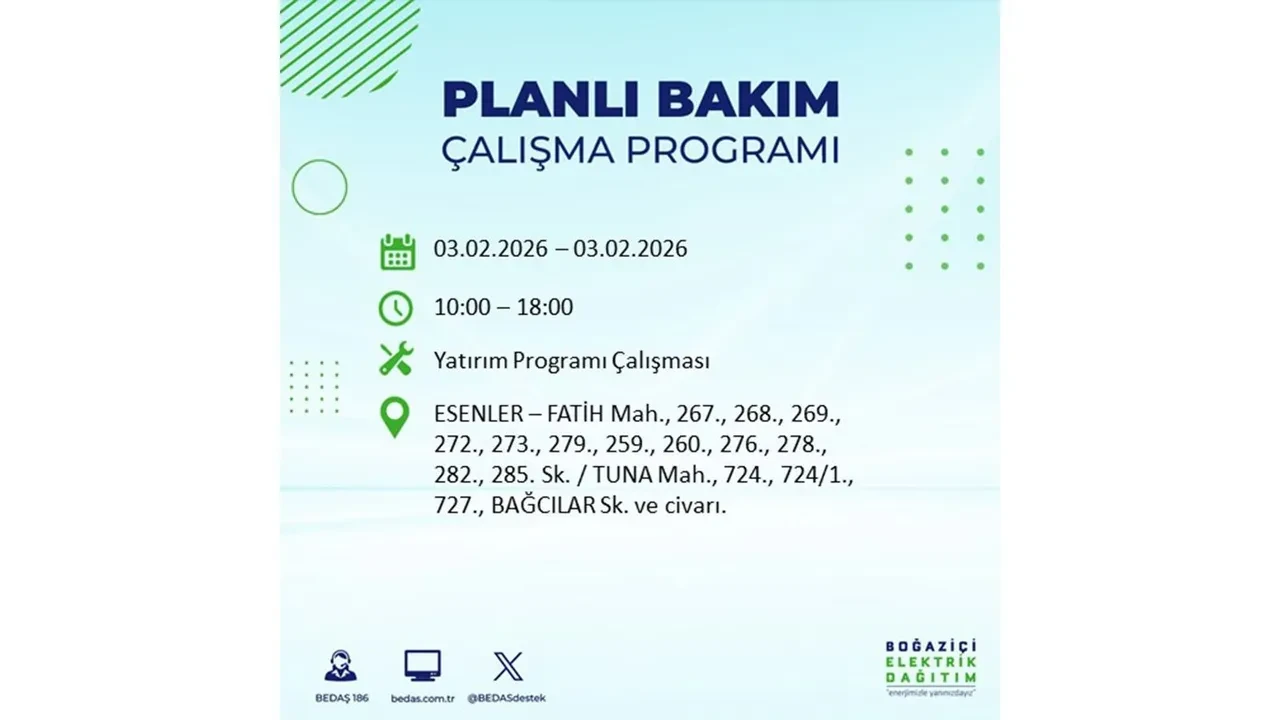 İstanbul’da büyük çaplı elektrik kesintisi! 3 Şubat’ta 25 ilçede elektrikler kesilecek, saatlerce gelmeyecek