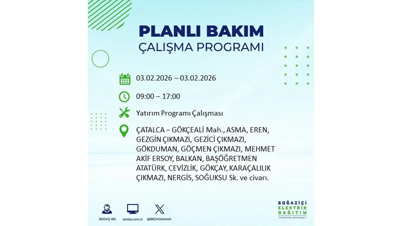 İstanbul’da büyük çaplı elektrik kesintisi! 3 Şubat’ta 25 ilçede elektrikler kesilecek, saatlerce gelmeyecek