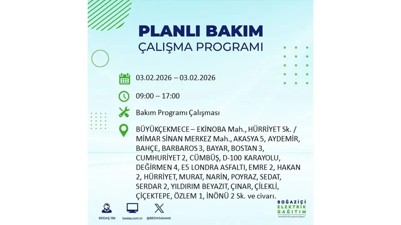 İstanbul’da büyük çaplı elektrik kesintisi! 3 Şubat’ta 25 ilçede elektrikler kesilecek, saatlerce gelmeyecek