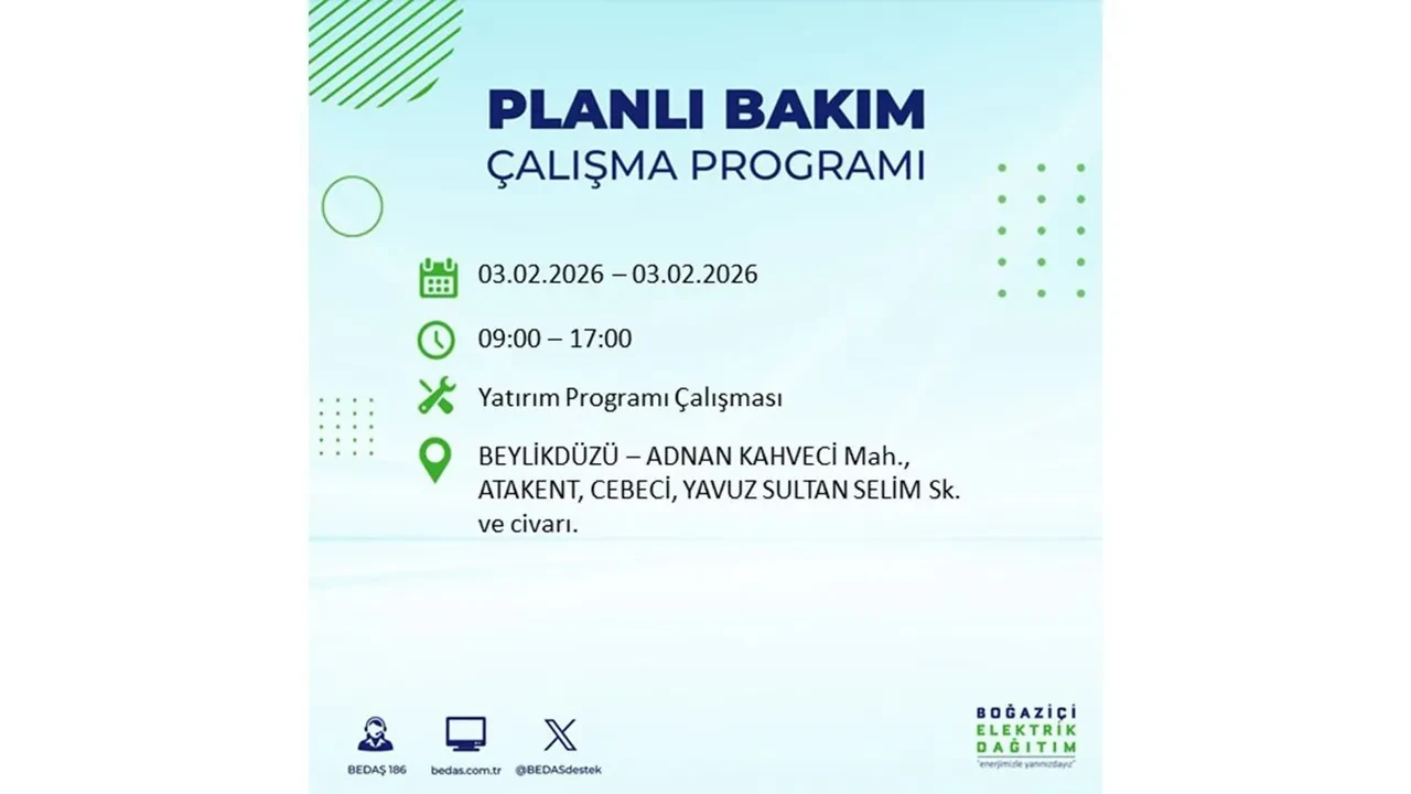 İstanbul’da büyük çaplı elektrik kesintisi! 3 Şubat’ta 25 ilçede elektrikler kesilecek, saatlerce gelmeyecek