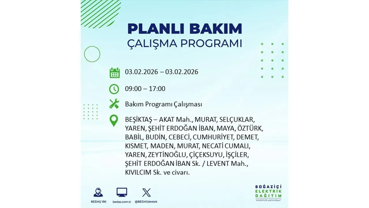 İstanbul’da büyük çaplı elektrik kesintisi! 3 Şubat’ta 25 ilçede elektrikler kesilecek, saatlerce gelmeyecek