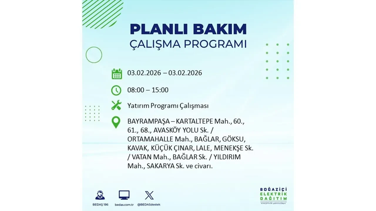 İstanbul’da büyük çaplı elektrik kesintisi! 3 Şubat’ta 25 ilçede elektrikler kesilecek, saatlerce gelmeyecek