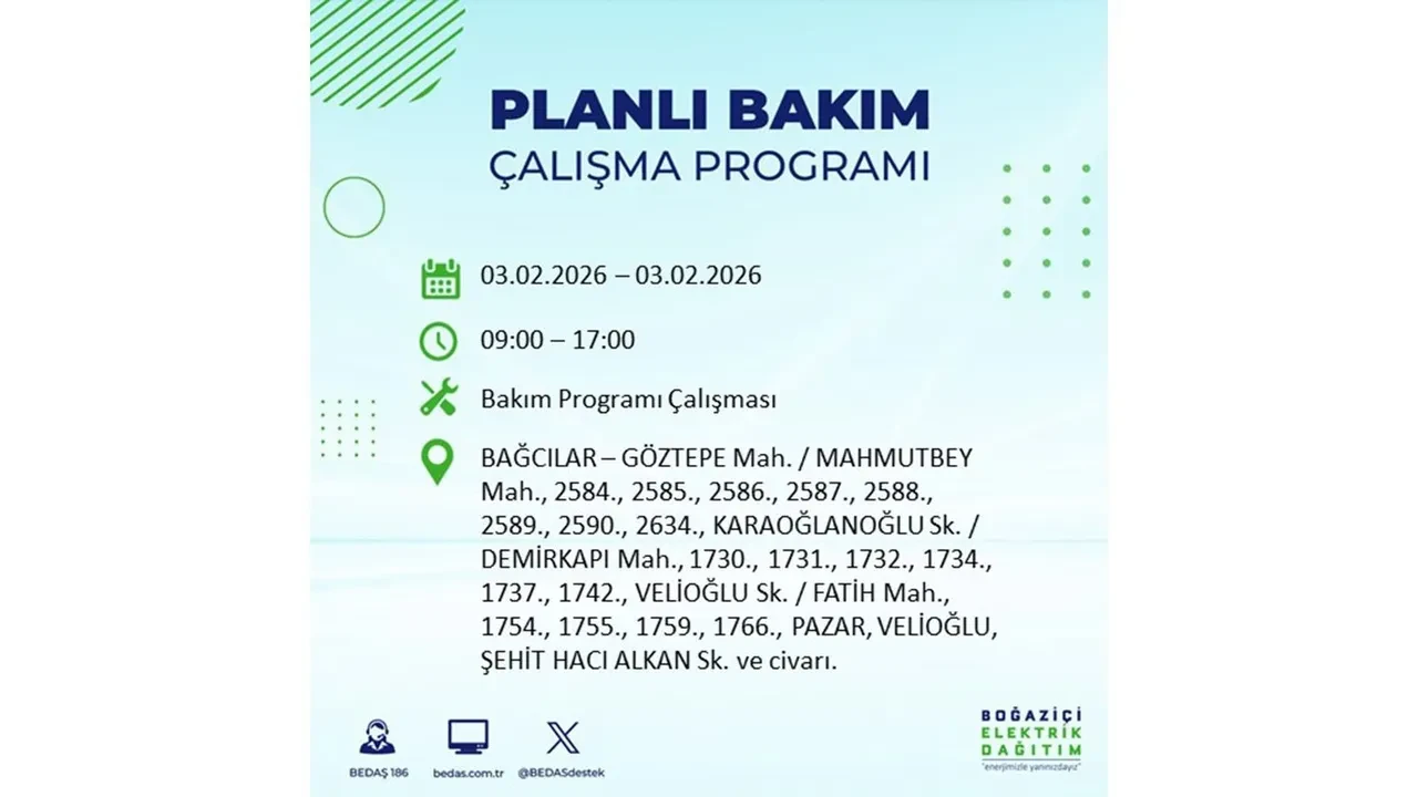 İstanbul’da büyük çaplı elektrik kesintisi! 3 Şubat’ta 25 ilçede elektrikler kesilecek, saatlerce gelmeyecek