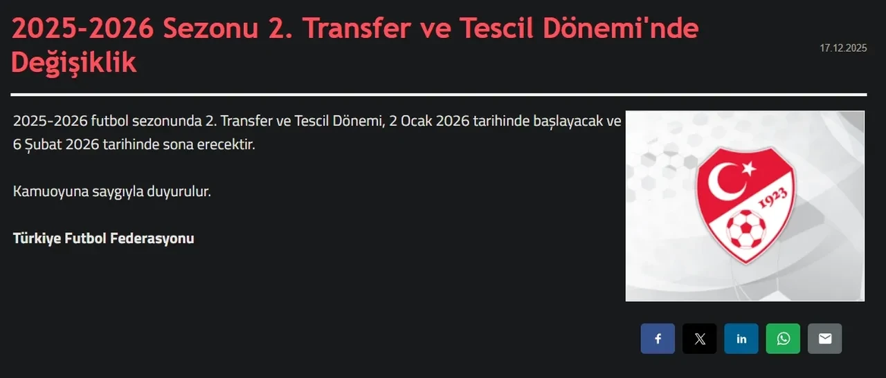 Transfer dönemi ne zaman bitiyor? 2026 ara transfer döneminde sona yaklaşıldı