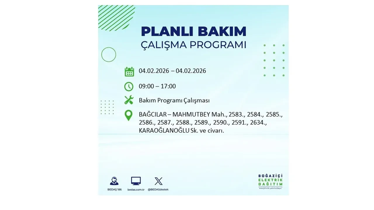 İstanbul 4 Şubat elektrik kesintileri sorgulama ekranı açıldı! Kent genelinde 23 ilçede elektrikler kesilecek! BEDAŞ mahalle mahalle listeledi