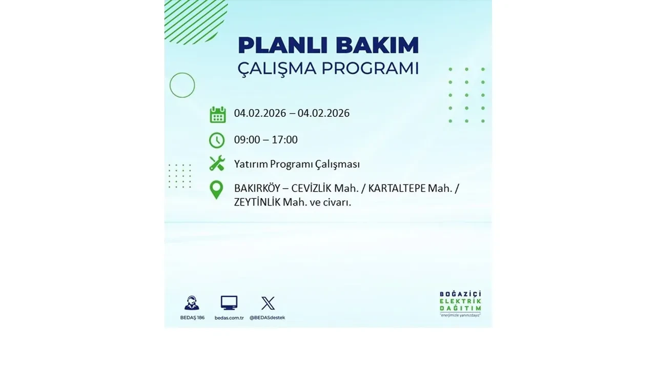 İstanbul 4 Şubat elektrik kesintileri sorgulama ekranı açıldı! Kent genelinde 23 ilçede elektrikler kesilecek! BEDAŞ mahalle mahalle listeledi