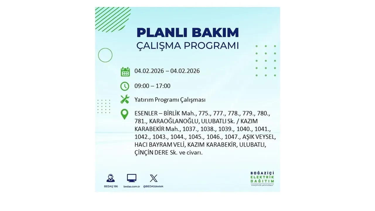 İstanbul 4 Şubat elektrik kesintileri sorgulama ekranı açıldı! Kent genelinde 23 ilçede elektrikler kesilecek! BEDAŞ mahalle mahalle listeledi