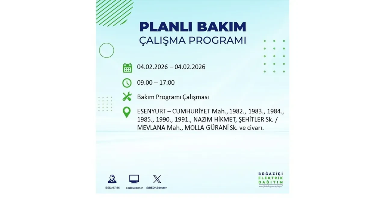 İstanbul 4 Şubat elektrik kesintileri sorgulama ekranı açıldı! Kent genelinde 23 ilçede elektrikler kesilecek! BEDAŞ mahalle mahalle listeledi