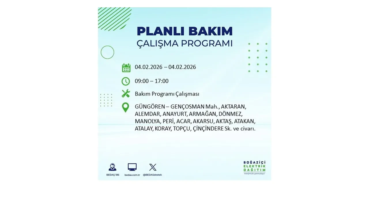 İstanbul 4 Şubat elektrik kesintileri sorgulama ekranı açıldı! Kent genelinde 23 ilçede elektrikler kesilecek! BEDAŞ mahalle mahalle listeledi