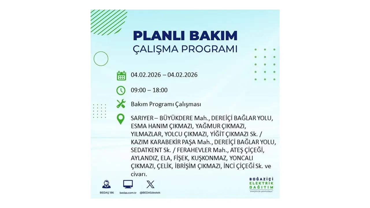 İstanbul 4 Şubat elektrik kesintileri sorgulama ekranı açıldı! Kent genelinde 23 ilçede elektrikler kesilecek! BEDAŞ mahalle mahalle listeledi