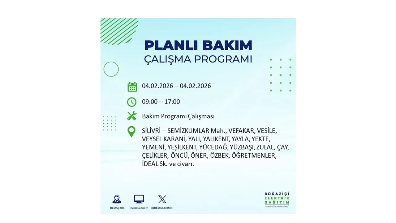 İstanbul 4 Şubat elektrik kesintileri sorgulama ekranı açıldı! Kent genelinde 23 ilçede elektrikler kesilecek! BEDAŞ mahalle mahalle listeledi