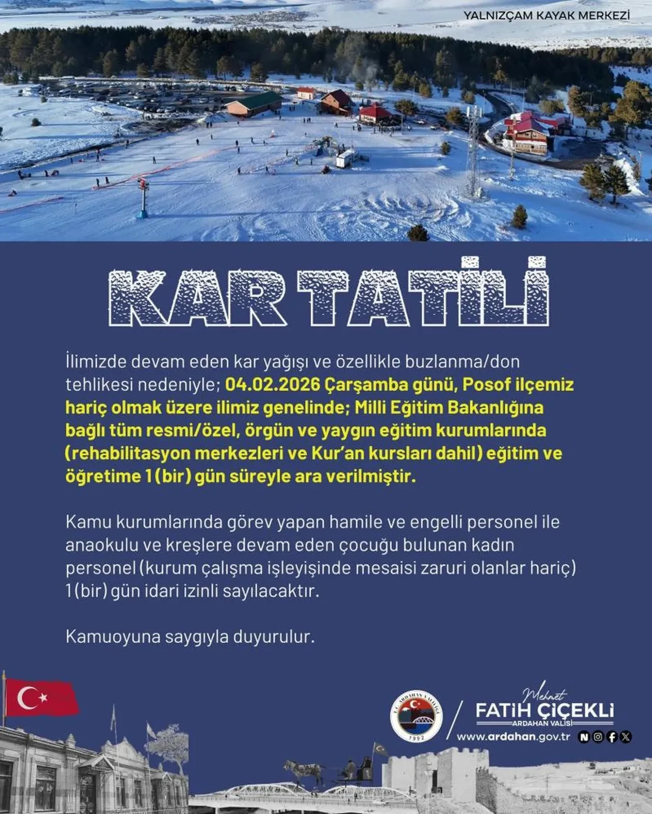 Valilik duyurdu! Ardahan'da okullar tatil!