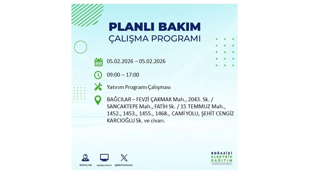 İstanbul 5 Şubat elektrik kesintileri belli oldu! 19 ilçe dikkatli olsun, elektrikler saatlerce gelmeyecek