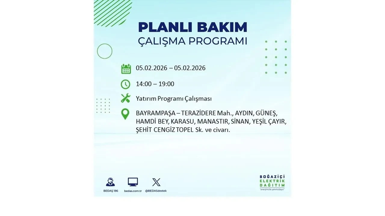 İstanbul 5 Şubat elektrik kesintileri belli oldu! 19 ilçe dikkatli olsun, elektrikler saatlerce gelmeyecek